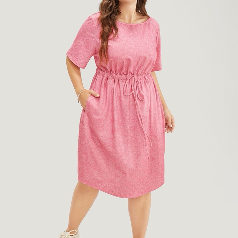 BloomChic Pink Tie Waist Midi Dress Plus Size 1X